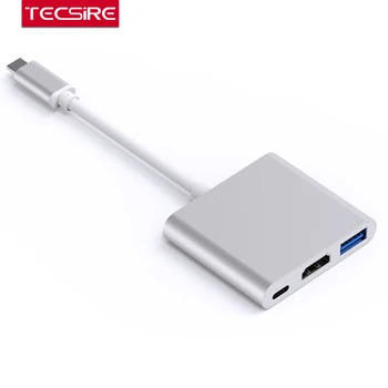 TECSIRE 3 IN 1 USB-C סוג C מתאם HDMI 4K יציאת USB 3.0 עם כוח (PD) פלט