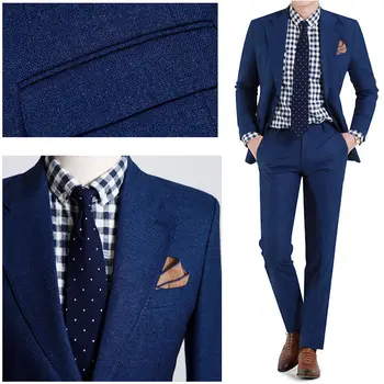 כחול דש יוקרתי רשמית הגברים בהזמנה אישית חליפות אופנה חליפות סלים המשרד חליפת עסקים (ז ' קט+מכנסיים+עניבה+מטפחות)