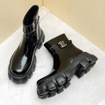 שחורים גברים מגפי קרסול עור פטנטים התחתונה עבה מגפי האופנה עסקים בריטי פנאי מסיבת גברים נעלי הספר נעליים