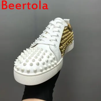 מותג Beertola גברים של נעלי ספורט תחתית שטוחה נעליים מזדמנים גברים זהב לבן קוצים נעליים מזדמנים זכר רחוב אופנה Chaussures