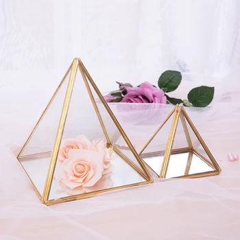 תכשיטי זכוכית תיבת הזהב גיאומטריים דקורטיביים תיבת גיאומטריות פירמידת הזכוכית בעלי טבעת לחתונה, מתנת יום הולדת S