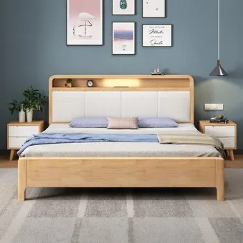 נורדי עץ מלא מסגרת מיטה בסגנון יפני אור דירת יוקרה 1.8 מ ' מיטה זוגית חדר השינה Bedstead עבור ריהוט חדר שינה