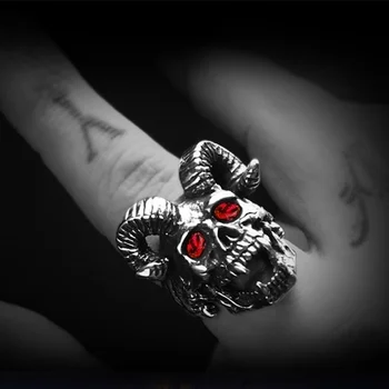 ראם ראש גולגולת משובץ אבן קריסטל בוהמי טבעת לגברים אישיות חלופית הגזמה פאנק גברים טבעת תכשיטים Accessori