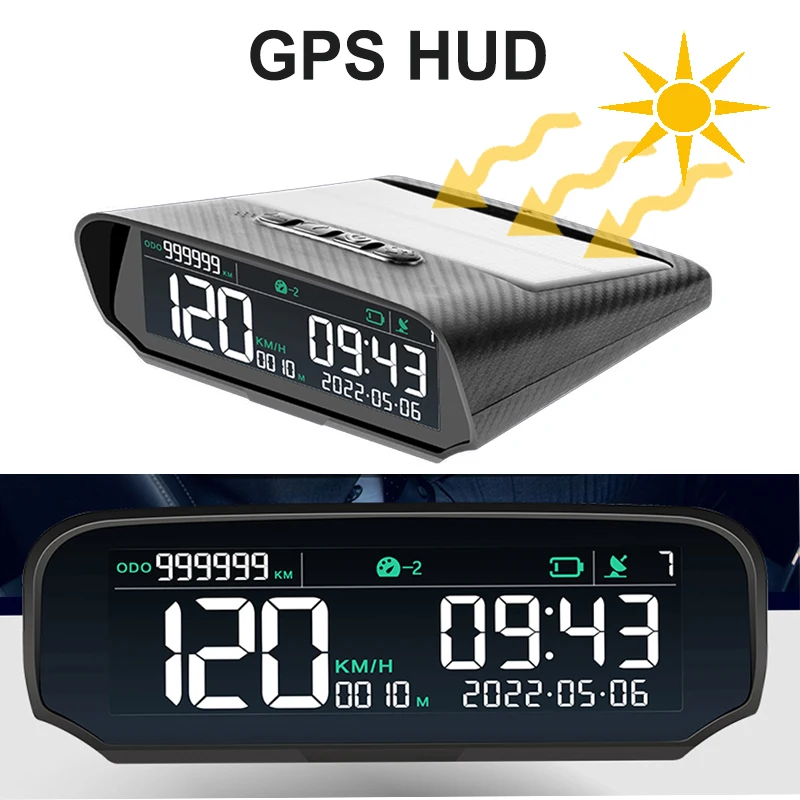 המכונית הסולארית האד GPS Head-Up Display שעון דיגיטלי מד מהירות מעל מהירות אזעקה עייפות בנהיגה התראת גובה מרחק תצוגה - 0