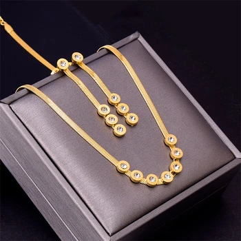 316L נירוסטה חדש אופנה תכשיטים יפים זירקון לחרוט רומיות קסם שרשרת שרשרות צמידים עגילים לנשים