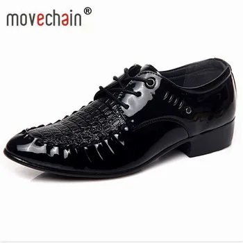 Movechain אופנה חדשה גברים בעסקים שמלת Mens נעלי אוקספורד נעלי עור אדם לנשימה שרוכים מסיבת חתונה נעליים