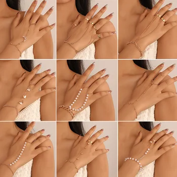 יצירתי פרפר קישור שרשרת צמיד מחובר האצבע טבעת צמיד צמידים לנשים מקושרים יד לרתום כמה תכשיטים מתנות