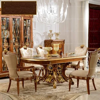 אירופה אוכל עץ מלא, שולחן, כיסא שילוב השיש צרפתית המלוכה סביב שולחן האוכל אליפסה שולחן האוכל