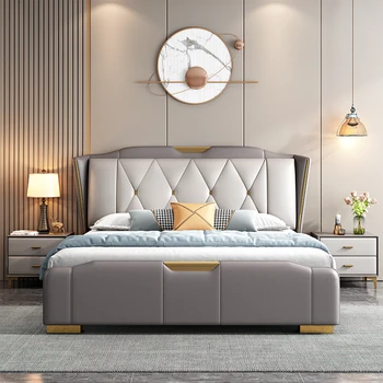 פשוט המודרנית נורדי עור יוקרתי, 1.8 מ ' חדר שינה מיטה זוגית רהיטים ריהוט איטלקי