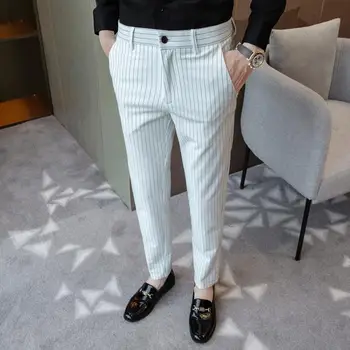 אביב סתיו של גברים חליפת מכנסיים Slim המשרד לעסקים אלסטי המותניים קלאסי קוריאנית רגל ישרה חליפת מכנסיים בגדים זכר C04