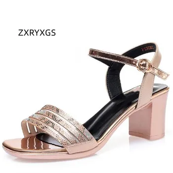 ZXRYXGS הגיגיו זהב ריינסטון סנדלים פתוחה לנשים-נעלי אצבע 2023 חדש קיץ אלגנטי אופנה סנדלי העקב גבוה סנדלים