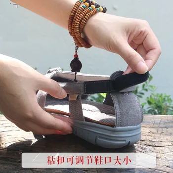 גברים&נשים קיץ מתכוונן כפתור קסם זן בודהיסטי להניח מדיטציה עם העיניים האנושיות נעליים הבודהה נזיר שאולין קונג פו סנדלים
