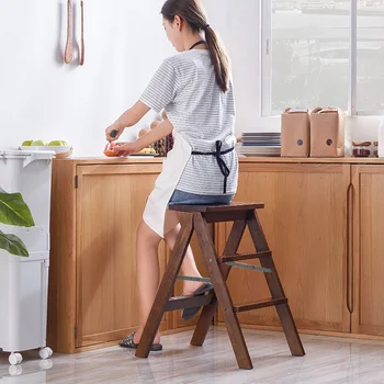 רב תכליתיים יצירתי שרפרף נייד מטבח מתקפל שלב בסולם משק בית עץ מלא מתקפל הסולם הכיסא