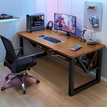 עץ מודרני שולחנות מחשב בבית ריהוט משרדי משחקי שולחן כיסא להגדיר פשוטה שולחן מחשב שולחן במשרד עם מדפים