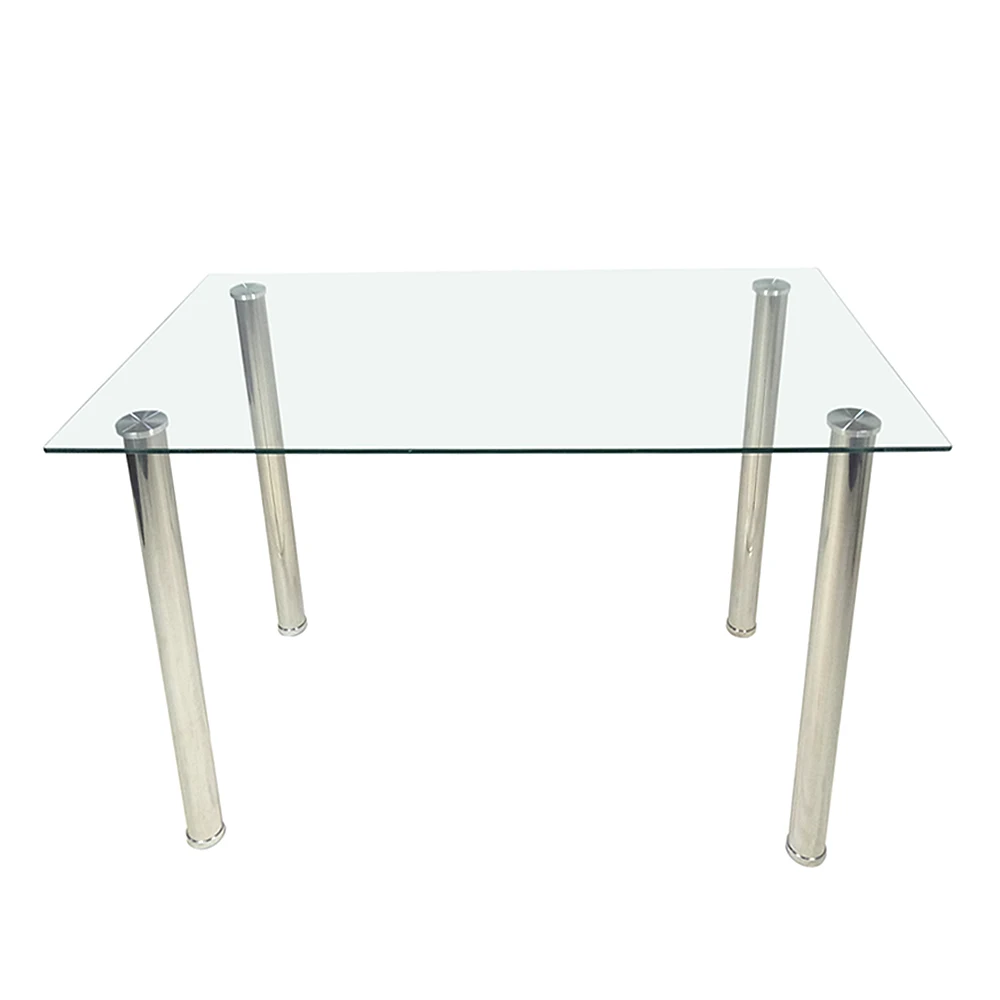 4-מושב שולחן אוכל מלבני פשוט גלילי הרגל שולחן מחוסמת זכוכית, נירוסטה, זכוכית שקופה 110 * 70 * 75 סנטימטר - 0