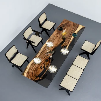 אישית שרף אפוקסי הנהר השולחן, תה, שולחן, ים גל מוצק לוח העץ, יומן תה לוח, שולחן יצירתי רהיטים