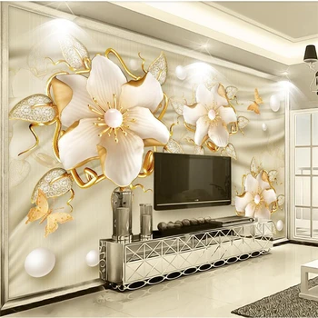 wellyu טפט מותאם אישית 3d יוקרה זהב תכשיטים, פרחי משי, תכשיטים הטלוויזיה רקע קיר מותאם אישית גדולה ציור קיר טפט קיר.