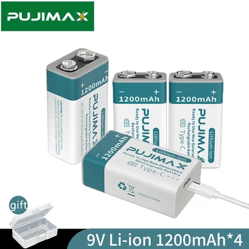 PUJIMAX 4Pcs 9V 1200mAh סוללת ליתיום נטענת עבור גלאי עשן צעצוע בשלט רחוק עבור החלפת להשתמש עמיד סוללה