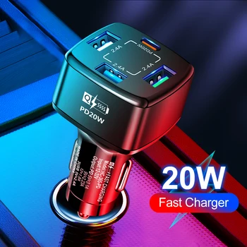 20W משטרת סוג C 7.2 USB מטען רכב טלפון 4 יציאות מתאם מתח טעינה מהירה עבור iPhone Xiaomi Samsung Huawei Honor OPPO Realme