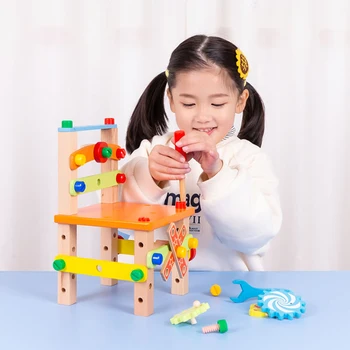 DIY עץ מגוון אגוז הכיסא שילוב מוקדם חינוך צעצוע תיקון הכלים פירוק הרכבה בורג צעצועים לילדים מתנה