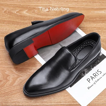 TinaNehrling הבלעדי אדום נעלי גברים נעלי PU צבע מוצק אופנה עסקי מזדמן מסיבת יום יומי קל משקל קלאסי שמלת נעליים