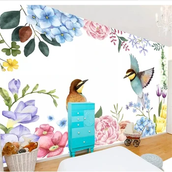 wellyu טפט מותאם אישית האירופי טריים קטן בצבעי פרחים וציפורים חדר ילדים רקע קיר papier peint