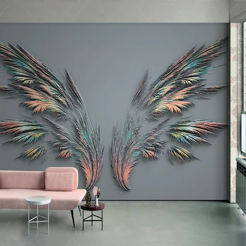 אופנה מודרנית 3D הקלה נוצות הכנפיים ציור קיר טפט חי בחדר השינה אמנות מופשטת רקע קיר מדבקה עמיד למים קיר - 0