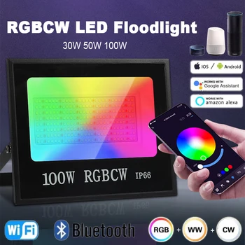 חכמה הארת RGBCW חיצוני וול אור תומך Tuya/Alexa/הבית של Google AC85-265V 30W 50W 100w IP66 גן תאורת נוף