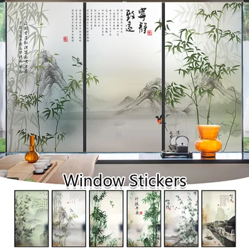 בסגנון סיני במבוק דפוס פרטיות חלון סרט דיו סינית ציור צבעונית מדבקות חלון חשמל סטטי זכוכית חלבית סרטים