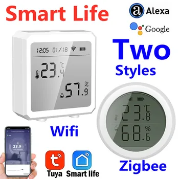 Tuya WIFI Zigbee טמפרטורה ולחות, בקר חיישן מד מקורה לחות מדחום עם תצוגת LCD עבור בית חכם