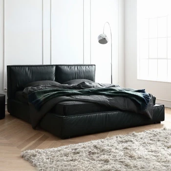איטלקי פשוט הביתה רהיטים מיטות קווין/מיטת קינג מסגרת עור שחור מודרני, ריהוט חדר שינה, מעצב התפאורה מיטה זוגית