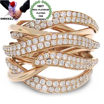 OMHXZJ הסיטוניים RR1246 האירופי אופנה לאישה מסיבת יום הולדת מתנת החתונה Multi Layer AAA זירקון לבן 18KT עלה זהב טבעת