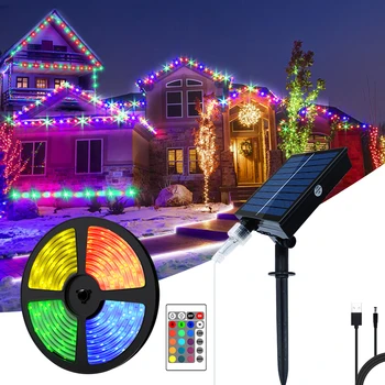 RGB LED אור הרצועה 5050 שליטה מרחוק נטענת USB מנורה סולרית, אורות חג המולד, מסיבה בחוץ קישוט.