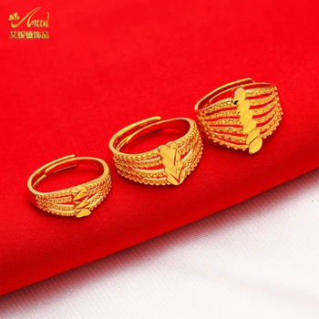 ANIID דובאי עלה זהב צבע הטבעת לנשים Resizable ברזילאי החתונה הכלה ערבית אתיופי טבעת אצבע הניגרי תכשיטים מתנות