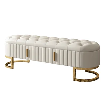 איטלקי אור יוקרה אחסון למיטה סוף צואה מודרני מינימליסטי עור המיטה בחדר השינה רצועת ספה צואה
