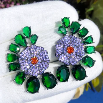 Jimbora יוקרה חדש ירוק מבריק סגולה עגילי אופנה לנשים ילדה יומי חתונה אופנתי תכשיטים ואביזרים באיכות גבוהה