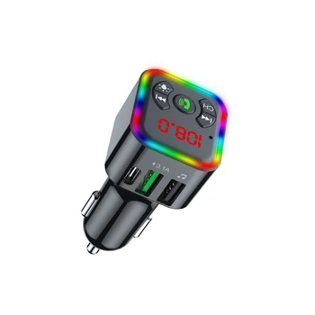 אור מקיף-Bluetooth תואם 5.0 משדר FM לרכב נגן MP3 דיבורית אלחוטית מקלט אודיו USB מהר תשלום TF דיסק U