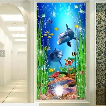 wellyu מותאם אישית בקנה מידה גדול, ציורי 3D התת-ימי עולם חיות בהרמוניה דג דולפין הכניסה למרפסת רקע טפט
