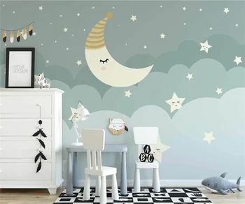 תמונה מותאמת אישית טפט נורדי כוכבים ירח לילה טוב חדר ילדים עננים כוכבים חדר ילדים רקע קיר טפט 3d
