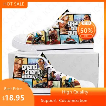 קריקטורה אנימה Grand Theft Auto V GTA 5 העליון גבוהה נעלי Mens Womens נער בד נעליים מזדמנים זוג נעליים נעליים מותאמות אישית