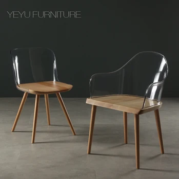 אופנה מודרנית פופולרי עיצוב טבעי בצבע אגוז מוצק עץ אשור מושב אקריליק השקוף כבדולח האוכל בצד הכיסא 1PC