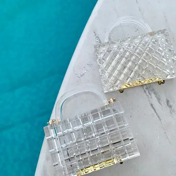 שקוף תיק מצמד אקריליק שקוף PVC שקית פלסטיק נשים וינטאג ' ערב מסיבת תיק אופנתי חדש תיק חוף קיץ הארנק
