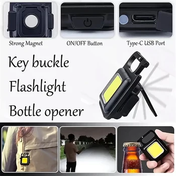רב תכליתי מיני פנס LED עובד אור נייד בכיס פנס מחזיק מפתחות נטענת USB חיצוני קמפינג אור
