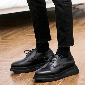 עיצוב חדש של גברים מזדמנים נעלי עור עסקים בריטי שמלה שחור דרבי נעלי עור אמיתי בלעדי עבה נעלי מעצבים 6C