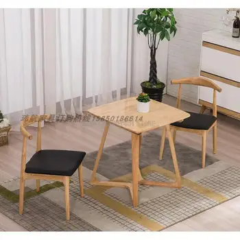 קרן כסא עץ מלא משענת הכיסא המודרני פשוט בבית קפה, חלב, תה חנות האוכל שולחן כיסא שילוב נורדי האוכל