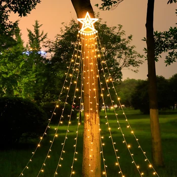 חג מולד קישוט חיצוני כוכב אורות מחרוזת, 350 LED 16.4 רגל עץ חג המולד Toppers האורות 8 מצבי כוכב חג המולד אורות
