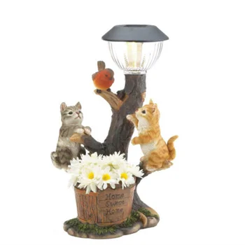 מצחיק שרף חיה קטנה כלב חתול ארנב צלמיות סולארית LED אור מלאכה פסל IP65 עמיד למים גן הביתה פסלונים לקישוט
