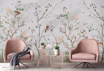 האן& צ ' אנג להתאים אישית טפט פרחים ציפורים פרחוני רקע דבק עצמי טפט קיר ציורי קיר מסמכי עיצוב הבית