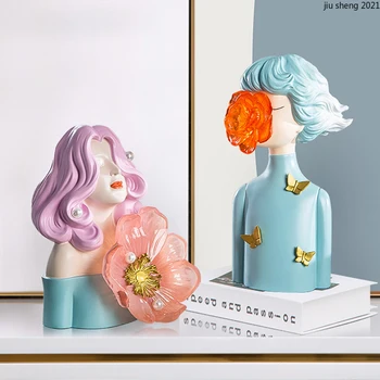 בסגנון אירופאי שקוף שרף להבין את דקו תלת מימדי בצורת פרח ילד וילדה מלאכת יד שולחן העבודה אמנות צלמיות הביתה דקו