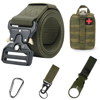 הצבא סגנון לחימה חגורות הסט כולל תיק הוק שחרור מהיר טקטי חגורת Mens צבאי בד חיצוני ציד קמפינג
